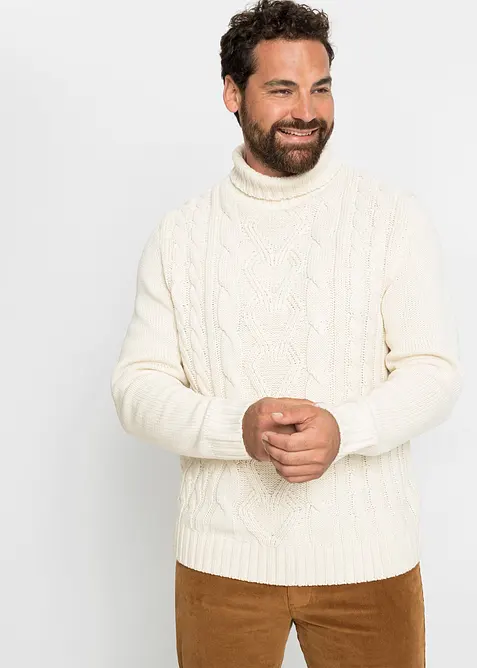 Pull col roulé en maille torsadée, bonprix