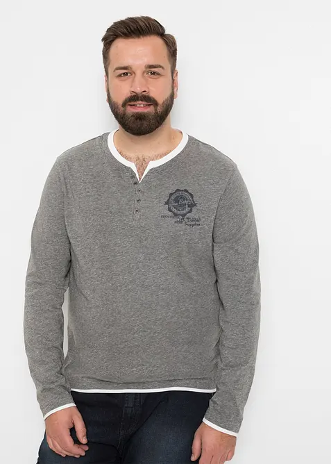 Lot de 2 T-shirts col tunisien &agrave; manches longues, bonprix