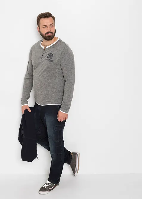 Lot de 2 T-shirts col tunisien &agrave; manches longues, bonprix