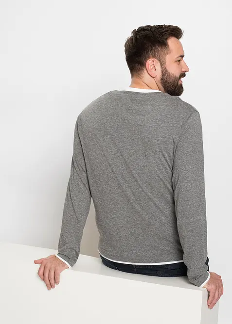 Lot de 2 T-shirts col tunisien &agrave; manches longues, bonprix