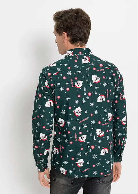 Langarmhemd mit Weihnachts-Druck aus reiner Baumwolle, Slim Fit, bonprix