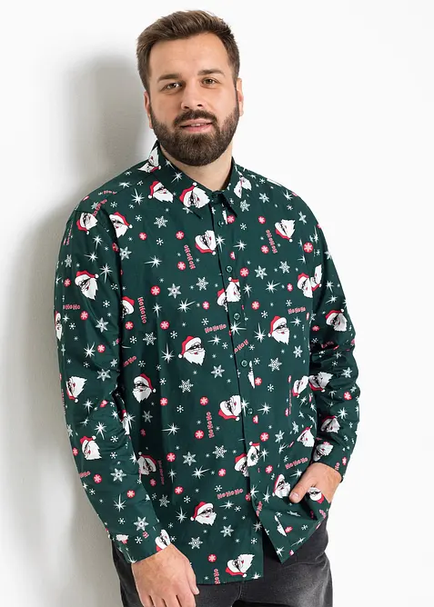 Langarmhemd mit Weihnachts-Druck aus reiner Baumwolle, Slim Fit, bonprix