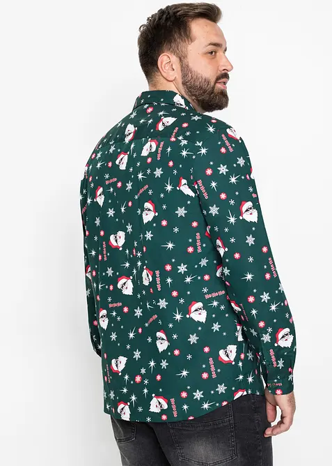 Langarmhemd mit Weihnachts-Druck aus reiner Baumwolle, Slim Fit, bonprix
