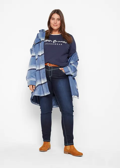 Skinny Jeans Mid Waist, Kontrastnähte, bonprix