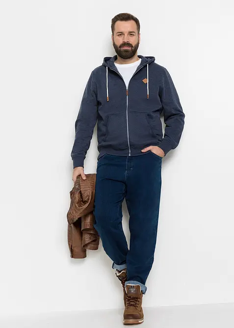 Sweat zippé à capuche et détails enduits, bonprix