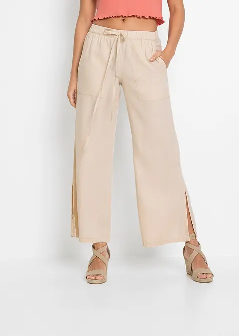 Pantalon large en lin m&eacute;lang&eacute;, bonprix