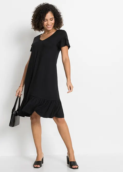 Jerseykleid mit Volant aus Viskose-Mix, bonprix