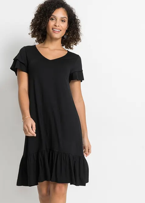 Jerseykleid mit Volant aus Viskose-Mix, bonprix