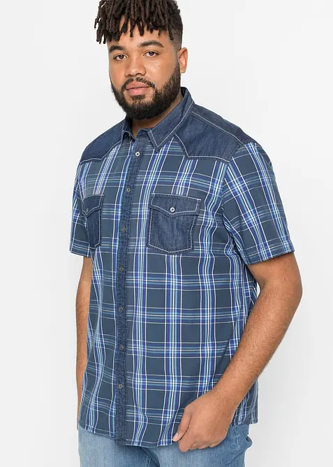 Chemise manches courtes avec empiècement en jean, bonprix