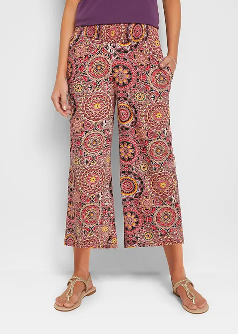 Weite Jersey-Culotte mit breitem Smockbund, 7/8-L&auml;nge, bonprix