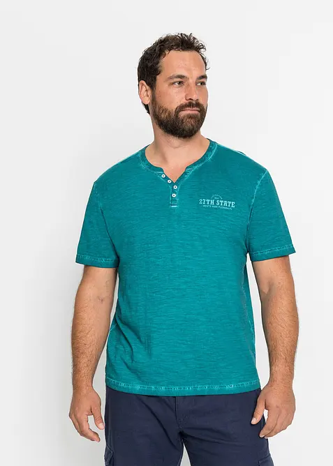 T-shirt col tunisien, aspect délavé, 100% coton, bonprix