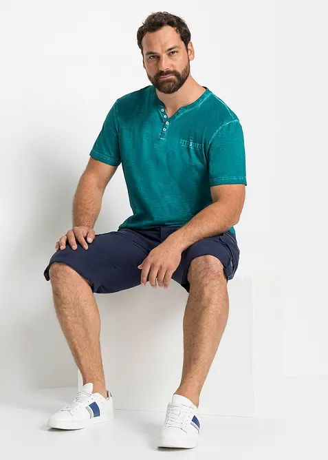 T-shirt col tunisien, aspect délavé, 100% coton, bonprix