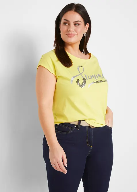 T-shirt avec inscription &agrave; sequins, bonprix