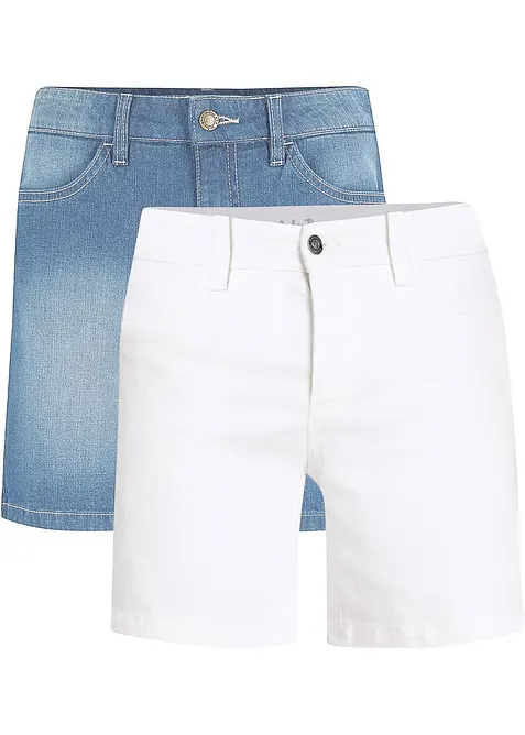 Lot de 2 shorts en jean slim, taille mi-haute, bonprix