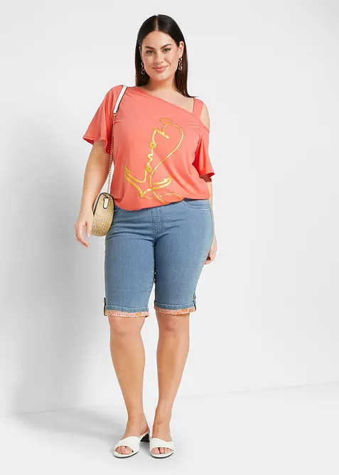 Jeans-Bermuda mit farbigem Aufschlag, bonprix