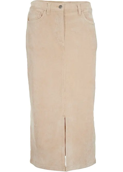 Jupe midi en velours côtelé, extensible, bonprix