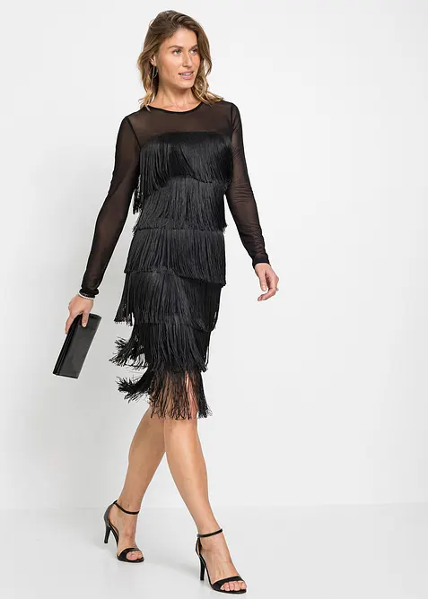 Midikleid aus luftigem Mesh mit Fransen, bonprix