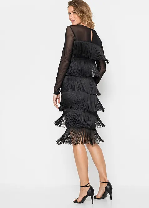 Midikleid aus luftigem Mesh mit Fransen, bonprix