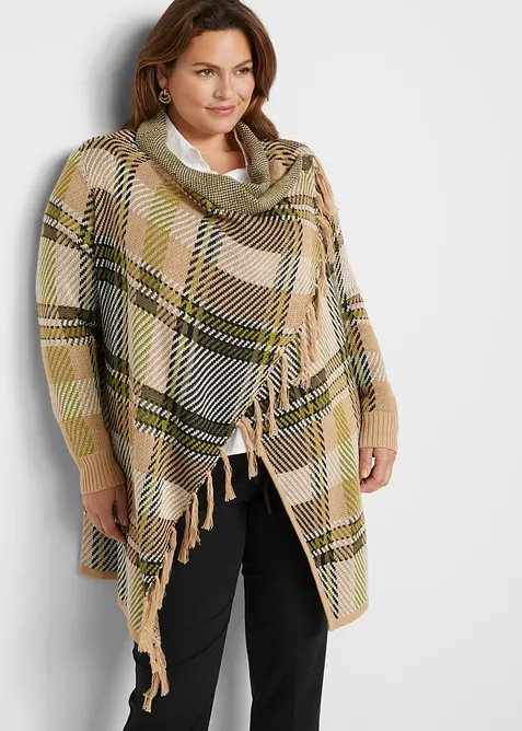 Gilet long en maille &agrave; franges, bonprix