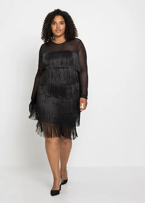 Midikleid aus luftigem Mesh mit Fransen, bonprix