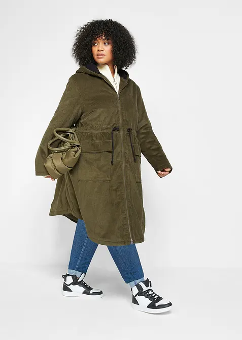 Cord-Mantel mit Teddy-Fleece Kapuze aus reiner Baumwolle, bonprix