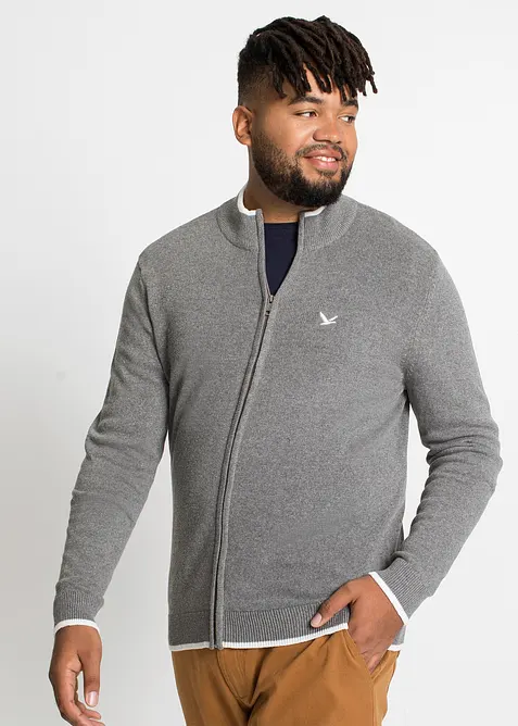 Feinstrickjacke mit Stehkragen und recycelter Baumwolle, bonprix
