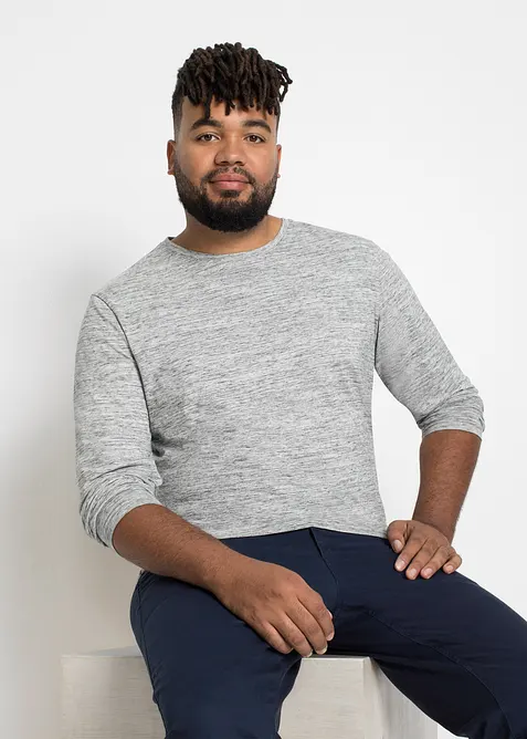 Lot de 3 T-shirts manches longues chinés en coton mélangé, bonprix