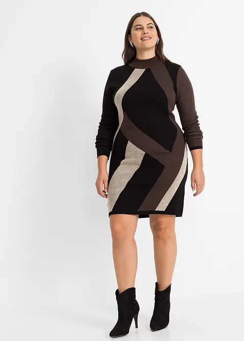 Jacquard-Strickkleid mit modernen Streifen, bonprix