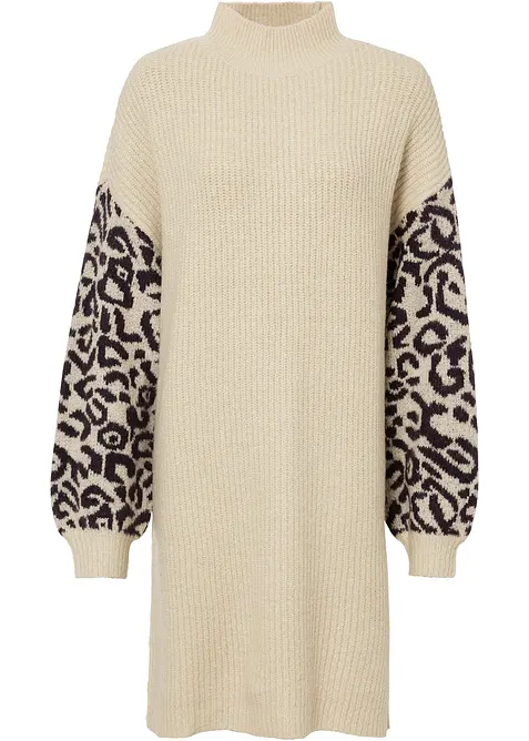 Oversized Strickkleid mit Leomuster, bonprix