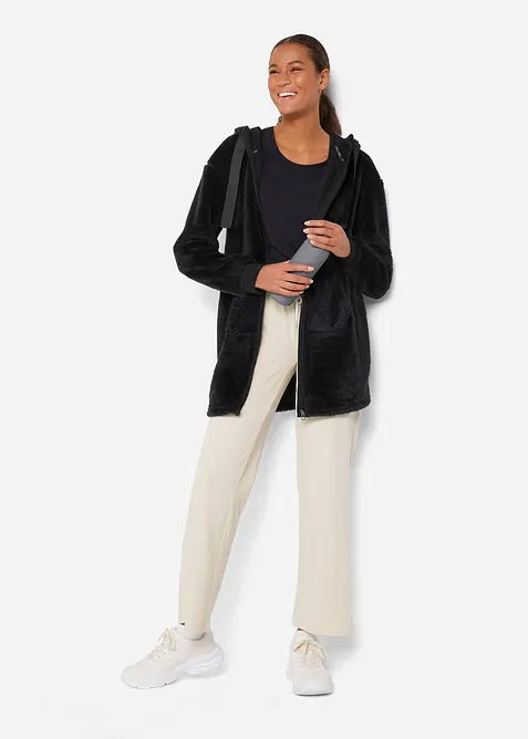 Veste longue en polaire moelleuse à capuche, bonprix