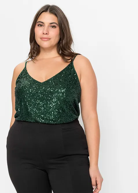 Top &agrave; bretelles fines et sequins, mati&egrave;re douce, bonprix