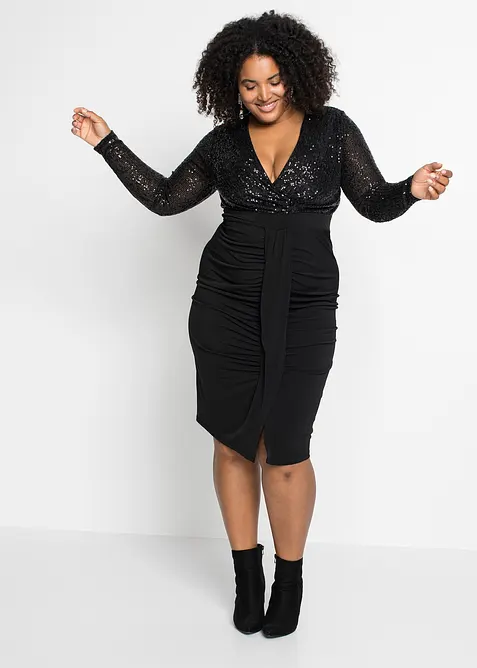 Robe en jersey à sequins et drapé, bonprix