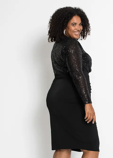 Robe en jersey à sequins et drapé, bonprix