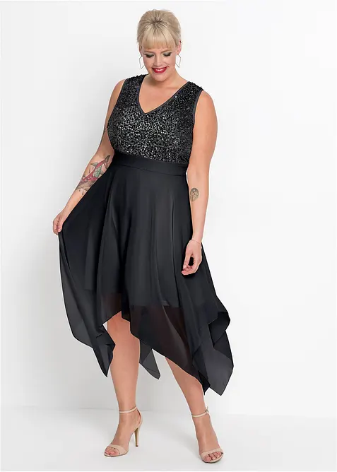 Robe midi en mousseline rehaussée de sequins, bonprix