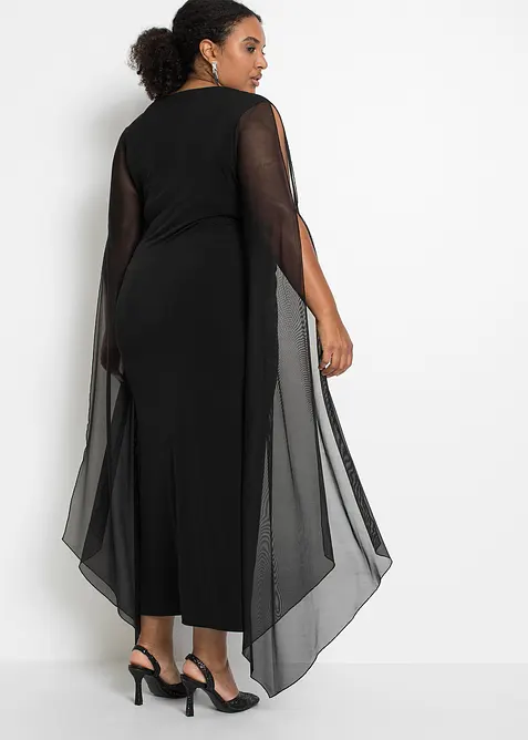 Robe longue &agrave; manches cape en mesh, bonprix