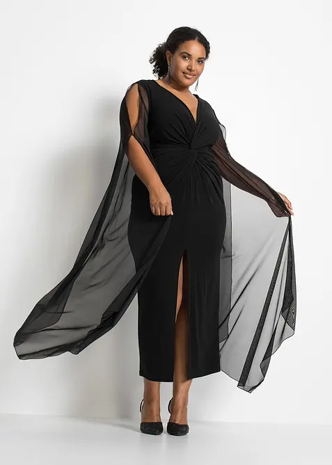 Robe longue &agrave; manches cape en mesh, bonprix