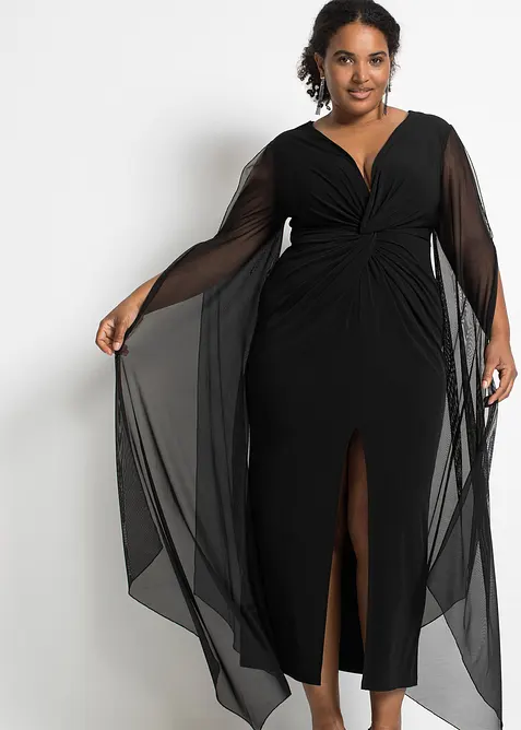 Robe longue &agrave; manches cape en mesh, bonprix