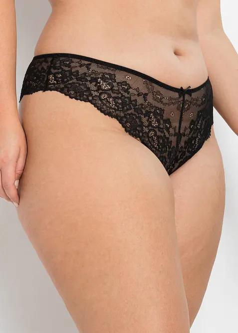 Lot de 2 slips brésiliens en dentelle délicate, bonprix