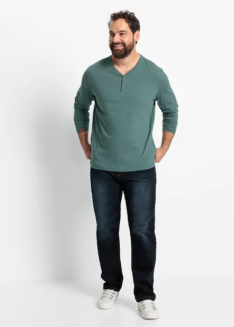 Lot de 2 T-shirts col tunisien manches longues, 100% coton, bonprix