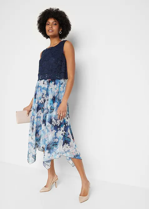 Chiffonkleid mit feiner Spitze, bonprix