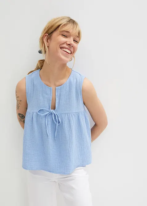 Blouse sans manches en gaze de coton, bonprix