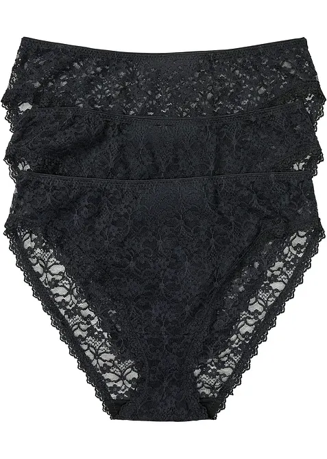 High-Leg Maxislip aus recycelter Spitze (3er Pack), bonprix