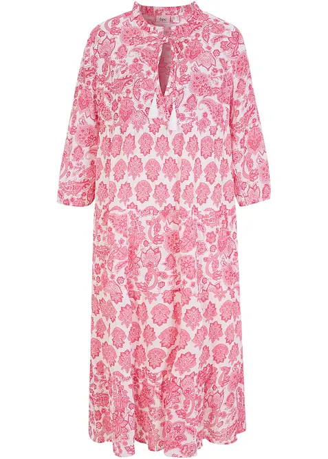 Robe midi en crépon de coton avec poches et manches 3/4, bonprix