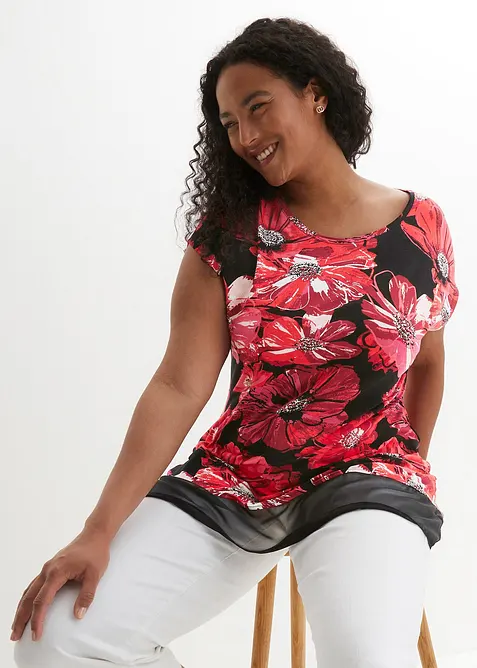 T-shirt long avec empi&egrave;cement mousseline, bonprix