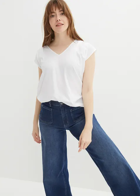 Kurzarmbluse aus flie&szlig;ender Viskose, bonprix