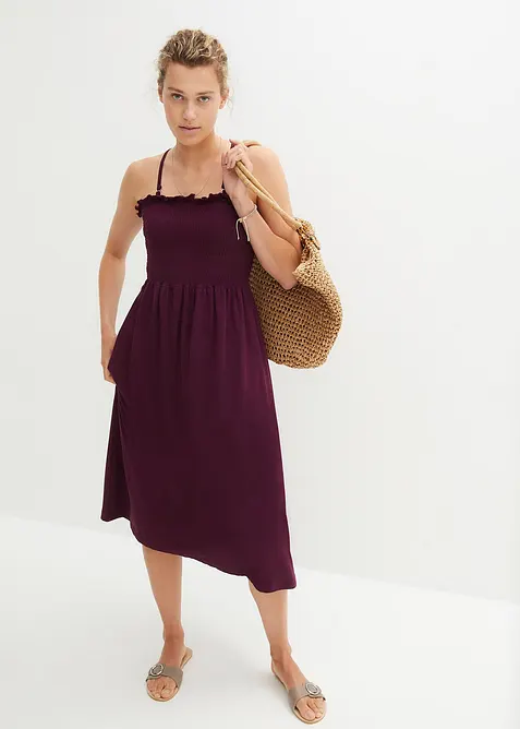 Robe en jersey avec smocks, longueur mollet, bonprix