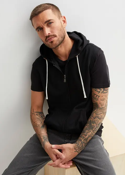 Sweat zippé à capuche sans manches en coton mélangé, bonprix