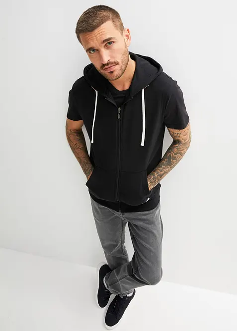Sweat zippé à capuche sans manches en coton mélangé, bonprix