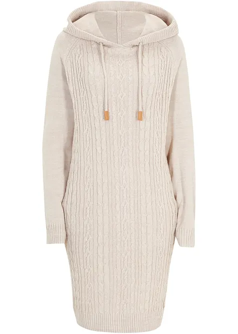 Kapuzen-Strickkleid mit Zopfmuster, bonprix