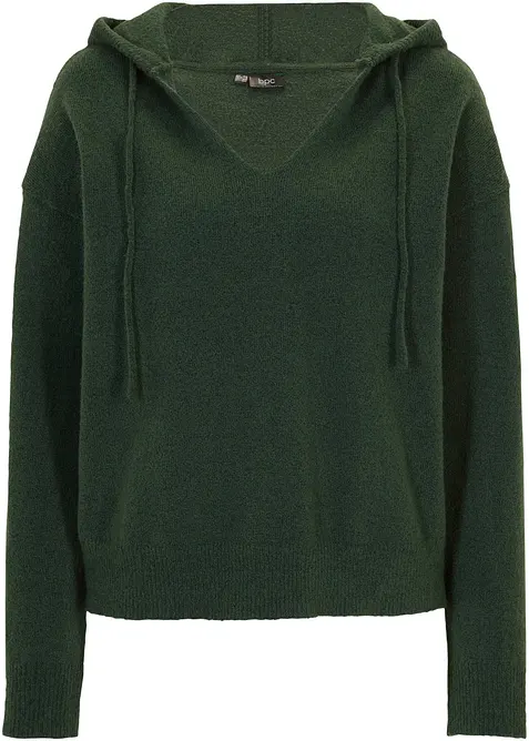 Strick-Pullover mit V-Ausschnitt und Kapuze, bonprix